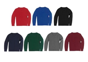 Knitted V Neck Tank Top Long Sleeve Jumper Girls Boys School Uniform Sweater - Picture 1 of 15