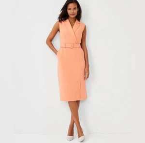 NWT Ann Taylor Orange Button Up Stretch Sleeveless Belted Dress Size Large - Picture 1 of 8