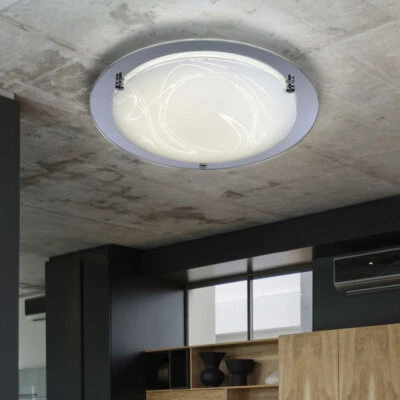 LED 18W Lampada da Soffitto Ess Camera Cromo Vetro Satinato Illuminazione - Immagine 1 di 4