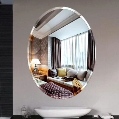 Large Frameless Circle Bathroom Mirror Lightweight Stick on Wall Make Up Mirror - Image 1 of 4