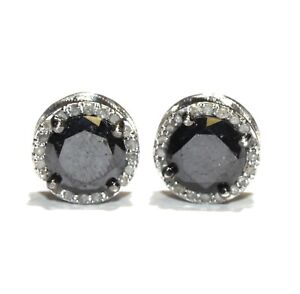 New 925 sterling silver 4ct black white diamond button stud earrings ladies