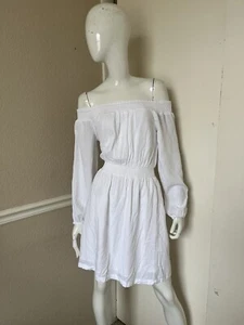 ROXY NWT! White DREAM ESCAPE Smocked Waist Off Shoulder Boho Dress Sz L - Picture 1 of 7