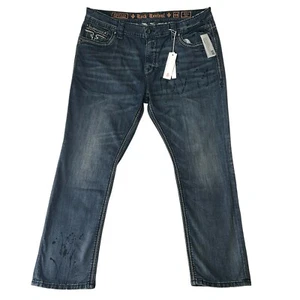 Rock Revival Artur Taper Mens Jeans Size 44 X 31 Studs Splatter Embellished Dark - Picture 1 of 14