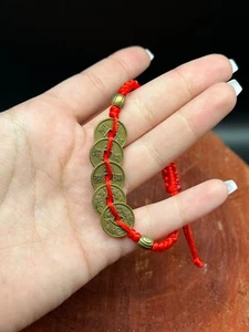 China Knot Five Emperor Coins Copper Lucky Charms Red Thread Bracelet - Picture 1 of 11