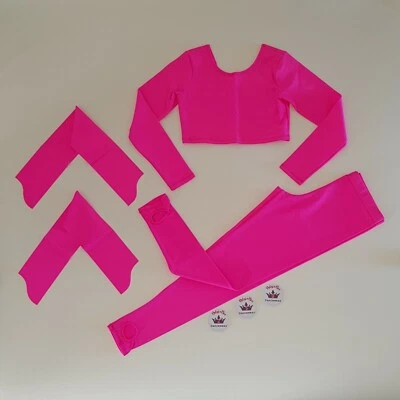 (#250) Age 5/7 Freestyle Dance 4 Pieces Long Sleeved Crop Top/Leggings Flo Pink - Image 1 of 2