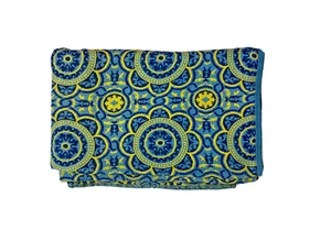 Vintage 70s Knit Coverlet Blanket Quilt Bedding Floral Blue Yellow Rare Large - Picture 1 of 6