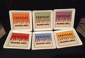 POTTERY BARN Set of 6 Ceramic Coasters CHOCOLAT DELESPAUL-HAVEZ  4.5" Coasters - Picture 1 of 7