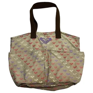 Vintage Roxy All Over Print Canvas Tote Bag Purse Brown Tan Surf Beach Y2K 2000s - Picture 1 of 11