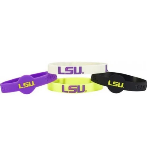 LSU Tigers Silicone Bracelets 4 Pack Thin [NEW] NCAA Jewelry Bracelet Cover
