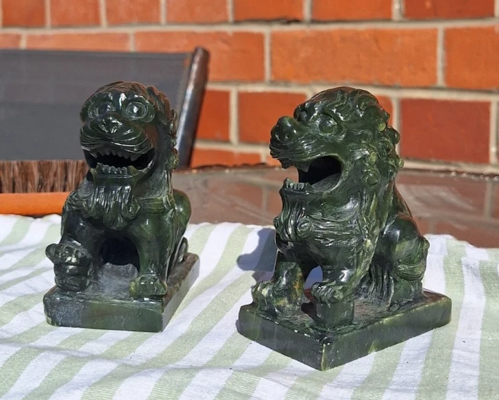 Hetian Jade Foo Dog Lion Dark Spinach Green Chinese 19th Century Carved Figure - Image 1 of 4