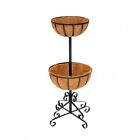 NEW! 2 Tier Metal Garden Flower Fountain Plant Display Stand with Coco Liners