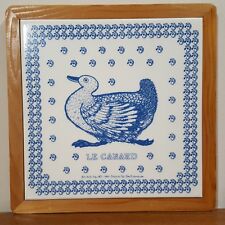 Vtg Taylor & Ng 1984 Le Canard Blue Duck Bird Ceramic Tile Trivet Wood Frame