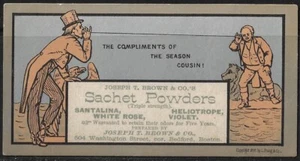 Tarjeta comercial victoriana Joseph T. Brown & Co. sobre polvos 4,25"x2,25" - Imagen 1 de 2