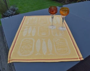 Tea Towel Cotton Jacquard 50x70 CM Yellow With Sardinenmotiven from France - Picture 1 of 5