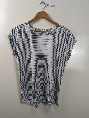 Camiseta de lino blanca negra a rayas manga corta talla M Foto 1 de 4