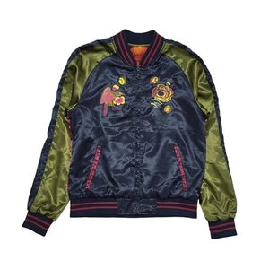Devil's Advocate Navy Blue Floral Zipped Bomber Jacket Uk Women's Size S DD236 - Picture 1 of 5