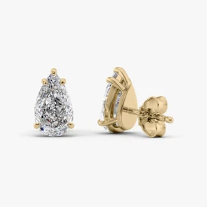 14K Yellow Gold IGI Certified Earring 2.00 Ct Lab Created Pear Cut Diamond Stud - Picture 1 of 8