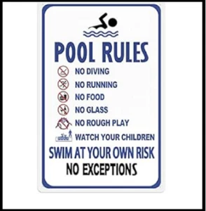 Pool Rules Swim at Your Own Risk Warning Metal Sign Safety Tin Signs for Swimmin - Picture 1 of 5