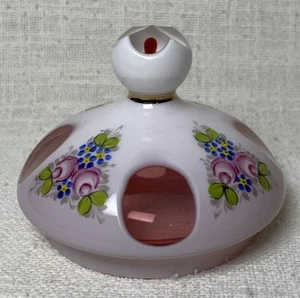 Bohemia Tapa Vidrio Rosa Blanco Vidrio Esmerilado Cubierta Pintado a Mano H7,5xDm8,9cm - Imagen 1 de 3