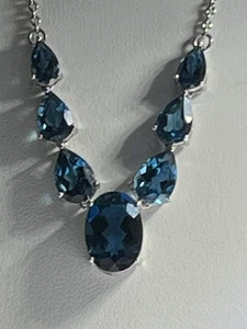 Sterling Silver Genuine Blue Topaz  Gemstones Designer Signed Necklace - Picture 1 of 5