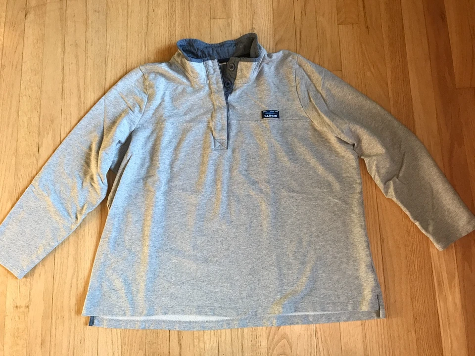 LL Bean Womens Sz 3X Gray Rugby Polo Shirt Long Sleeve Cotton 1/4 Button Henley - Image 1 of 4