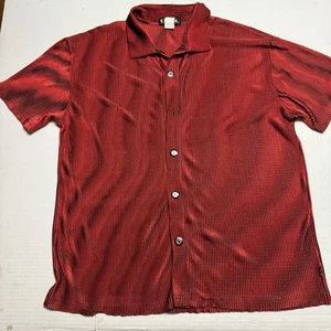 Vintage YMLA rot & schwarz strukturiertes gestreiftes Hemd Größe: L 1 Knopf fehlt - Bild 1 von 9