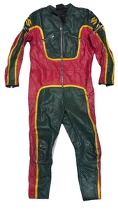 Vintage Leder Rennkombi SPORTAC Niel Hann 70’s Jamaica Suzuki TT grün rot XL - Bild 1 von 18