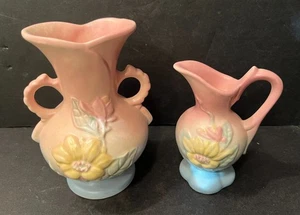 Vintage Hull Pottery MAGNOLIA 15  + EWER 14 - Pink & Blue - 2 Pieces - Picture 1 of 11