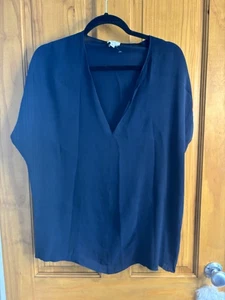 VINCE 100% Silk Size Large Navy Loose Fit Blouse - Picture 1 of 5