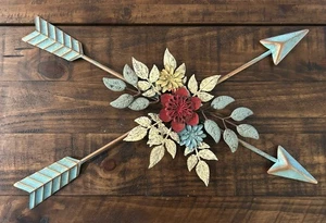 Floral Arrow Wall Hanging Rustic Metal Western Home Decor 18” Indoor/outdoor - Picture 1 of 4