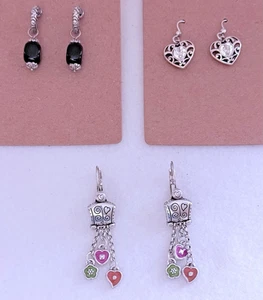 Brighton Set of 3 Havana Leverback Crystal Heart Dangle & Hoop Post / Onyx Drop - Picture 1 of 12