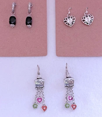 Brighton Set of 3 Havana Leverback Crystal Heart Dangle & Hoop Post / Onyx Drop - Image 1 of 4