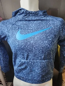 Nike Boys Hoodie Dri Fit Pullover Hoodie Sweatshirt Blue Camo Logo Swoosh Size S - Picture 1 of 4
