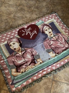 Vintage I Love Lucy Chocolate Factory Woven Throw Blanket Made in USA Northwest - Picture 1 of 2