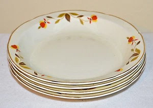 4 Vintage Hall Jewel Tea Autumn Leaf 8 1/4" Rimmed Soup Bowl, Mary Dunbar, Rare! - Picture 1 of 7