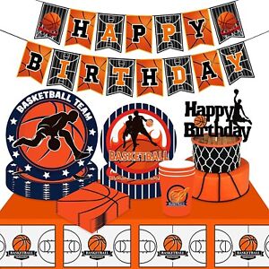 47 PCS Basketball Party Supplies Birthday Party Decoration Banner Plate Cups