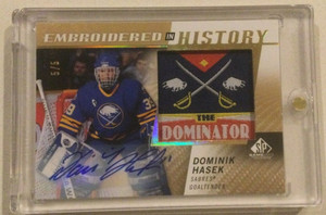Dominik Hasek Sp Game Used Embroidered In History "The Dominator" Auto /5