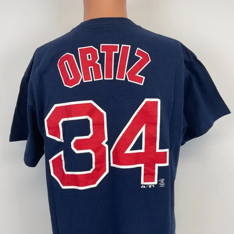 Majestic David Ortiz Boston Red Sox Jersey T Shirt MLB Baseball Blue Size L Cover