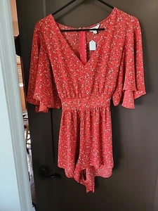 Jack BB Dakota Spring Breaker Flutter Sleeve Romper Red Floral Size 0 Cottage - Picture 1 of 3