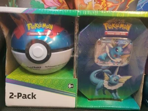 Costco 2Pack - PokeBall - Tin - NEW (great Ball & Vaporeon) Pokemon TCG Official - Imagen 1 de 5