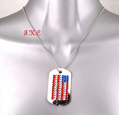 Patriot Rot Blaue Strass USA Flagge Banner Militär-stil Erkennungsmarke - Bild 1 von 4