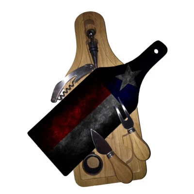 Cutting Board Wine and Glass Cheese Board Gift Set Texas Flag Design - Image 1 of 3
