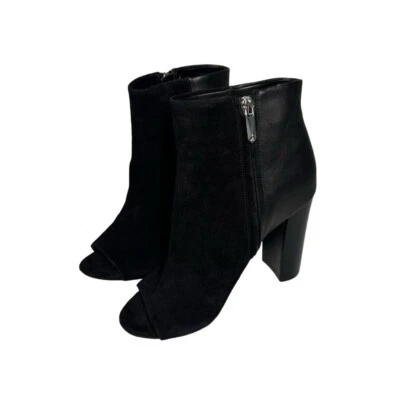 Sam Edelman Sz 6 Yarin Ankle Boot Black Suede Leather Side Zip Peep Toe Bootie  - Image 1 of 4