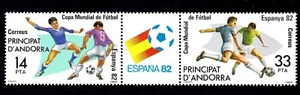 SPANISH ANDORRA #145-146a MNH 1982 WORLD CUP SOCCER SET OF 2 + LABEL - Picture 1 of 1