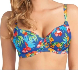 FREYA 38G/UK ACAPULCO UNDERWIRE SWEETHEART BIKINI TOP COBALT FLORAL AS3339COT - Picture 1 of 7