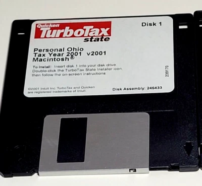 2001 State Personal OHIO Tax Year -TurboTax 3.5" Floppy Disk-Windows-DISK 1-Vtg - Image 1 of 4
