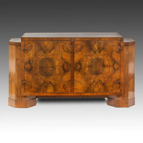 ART DECO CONSOLE CABINET BURLWOOD VENEER DRAWERS FRANCE OR USA EARLY 20TH C Cover