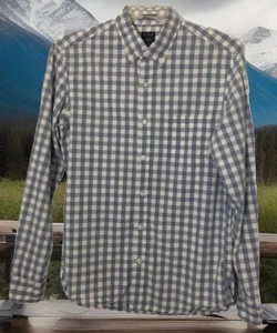 J CREW Mens Button Up Shirt Flex Washed Blue Check Long Sleeve Stretch Size M - Picture 1 of 5