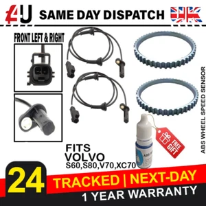 FITS VOLVO S60 S80 V70 XC70 ABS SPEED SENSOR & ABS RELUCTOR RING 98-10 FRONT X2 - Picture 1 of 8