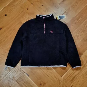 Pullover Sherpa Champion para mujer con cremallera en cuarto polar talla pequeña negro rosa - Imagen 1 de 13